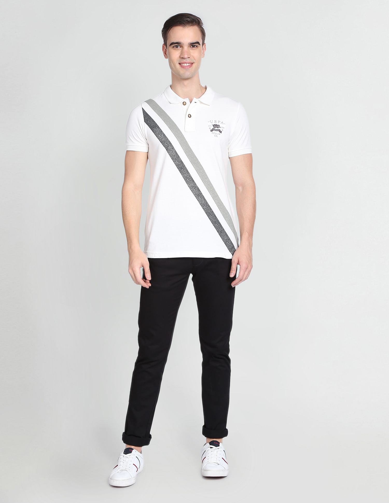 U.S. Polo Assn. Denim Co. Diagonal Stripe Cotton Polo Shirt