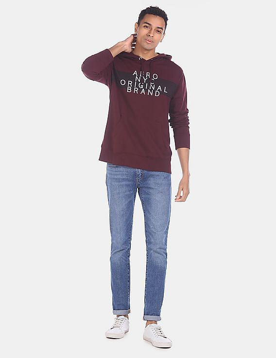 Aeropostale Men Burgandy Hooded Brand Printed Sweatshirt