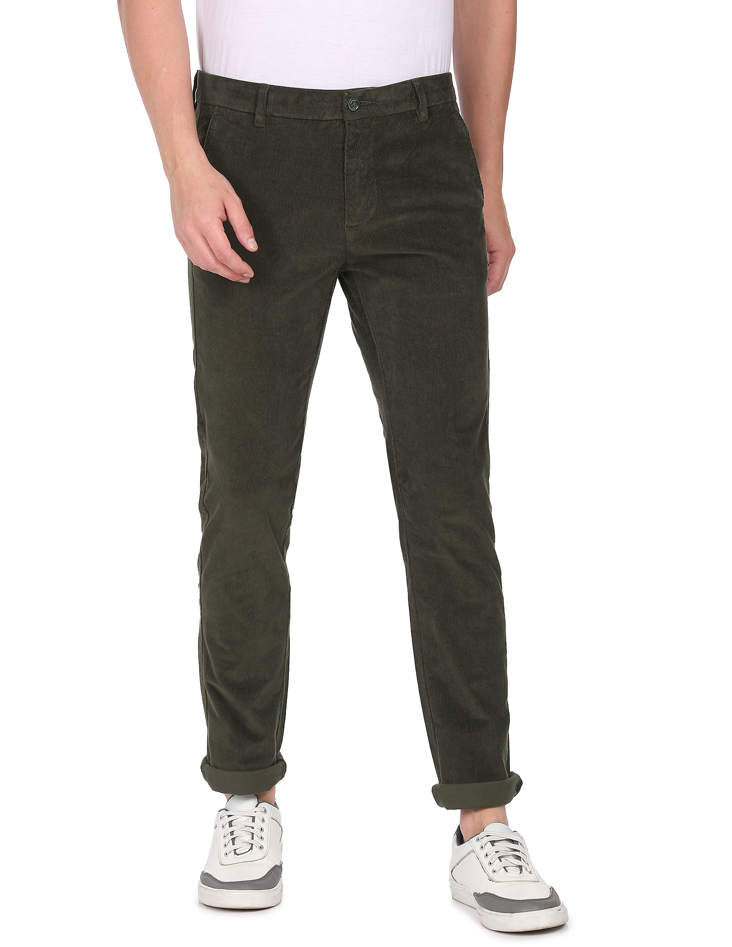 Buy Arrow Sports Men Khaki Low Rise Solid Bronson Slim Fit Casual Trousers  - NNNOW.com