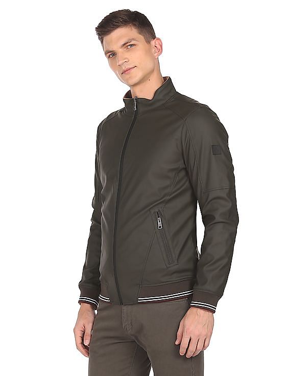 Men Olive Regular Fit Padded Solid Jacket