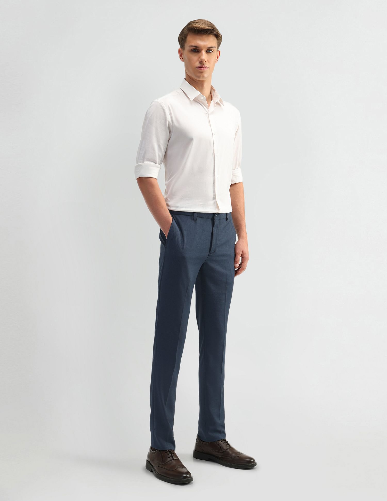 Arrow Newyork Textured Slim Fit Trousers