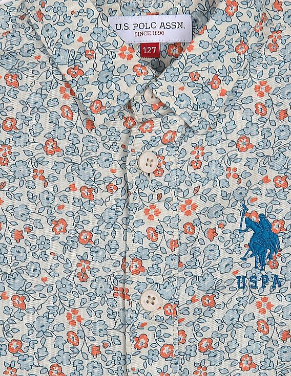 U.S. Polo Assn. Kids Boys Spread Collar Floral Print Shirt