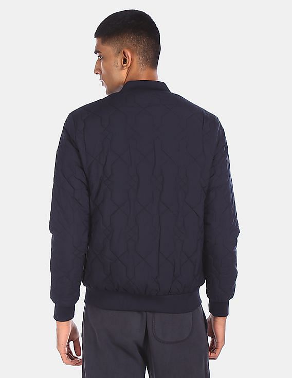 Flying Machine Ribbed Stand Collar Quilted Bomber Jacket