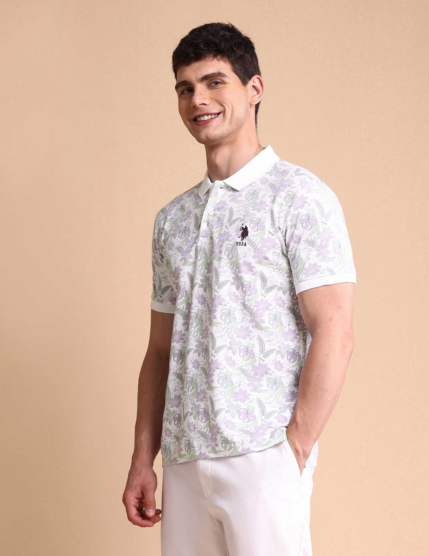 U.S. Polo Assn. Floral Printed Slim Fit Polo Shirt