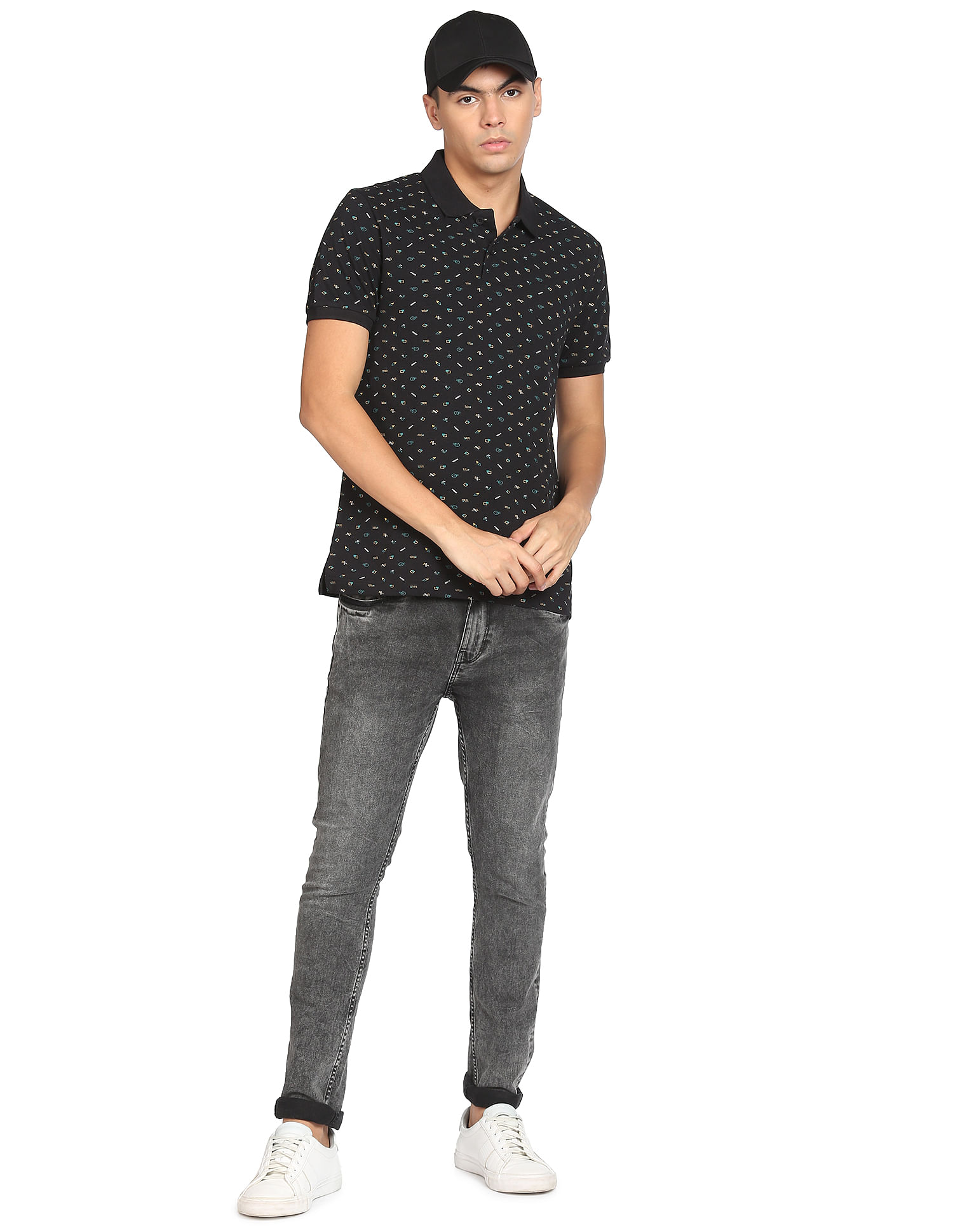 Flying Machine Abstract Print Pique Polo Shirt