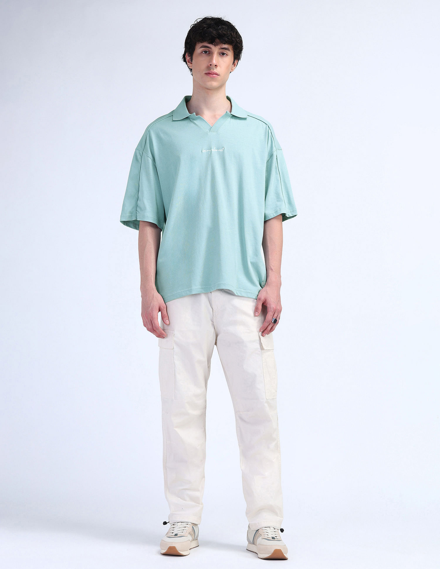 Flying Machine Typography Printed Oversized Polo Shirt