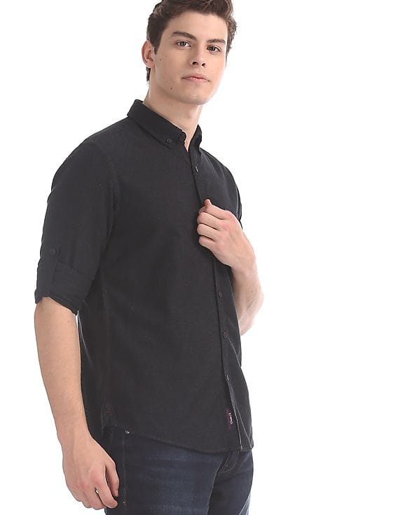 Buy Men Black Button Down Collar 