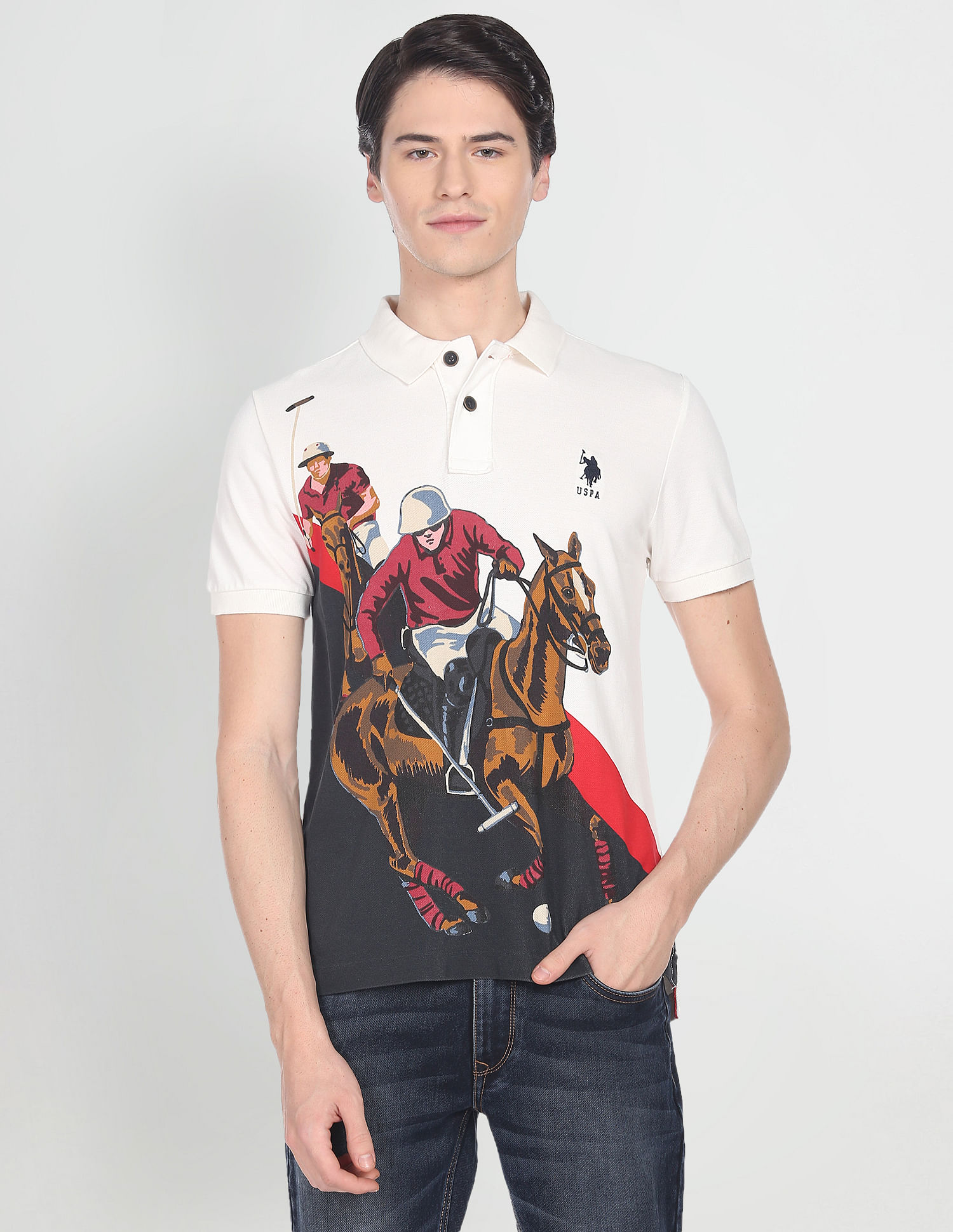 U.S. POLO ASSN. Brand Print Cotton Polo Shirt