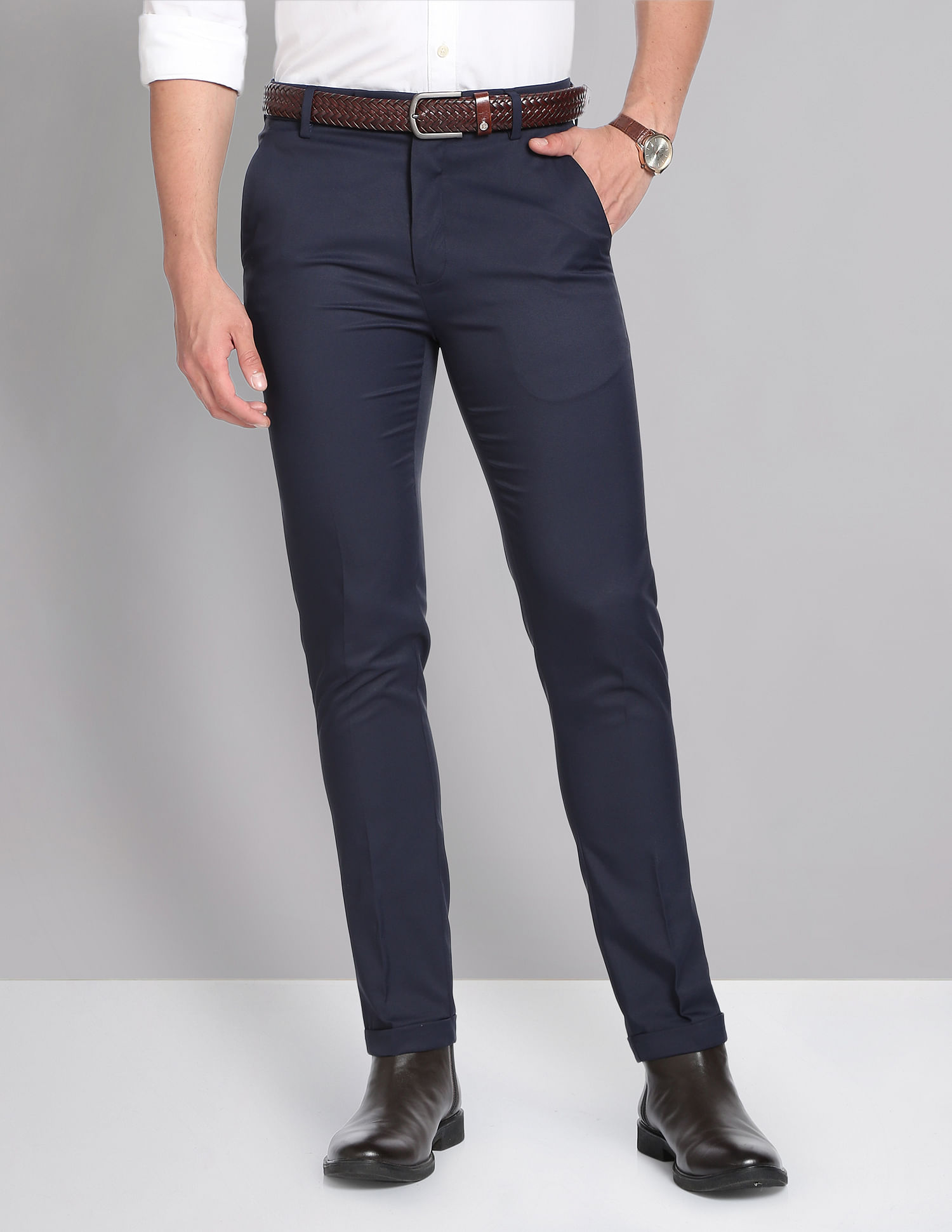 Turtle Men Blue Ultra Slim Fit Trousers : Amazon.in: Fashion