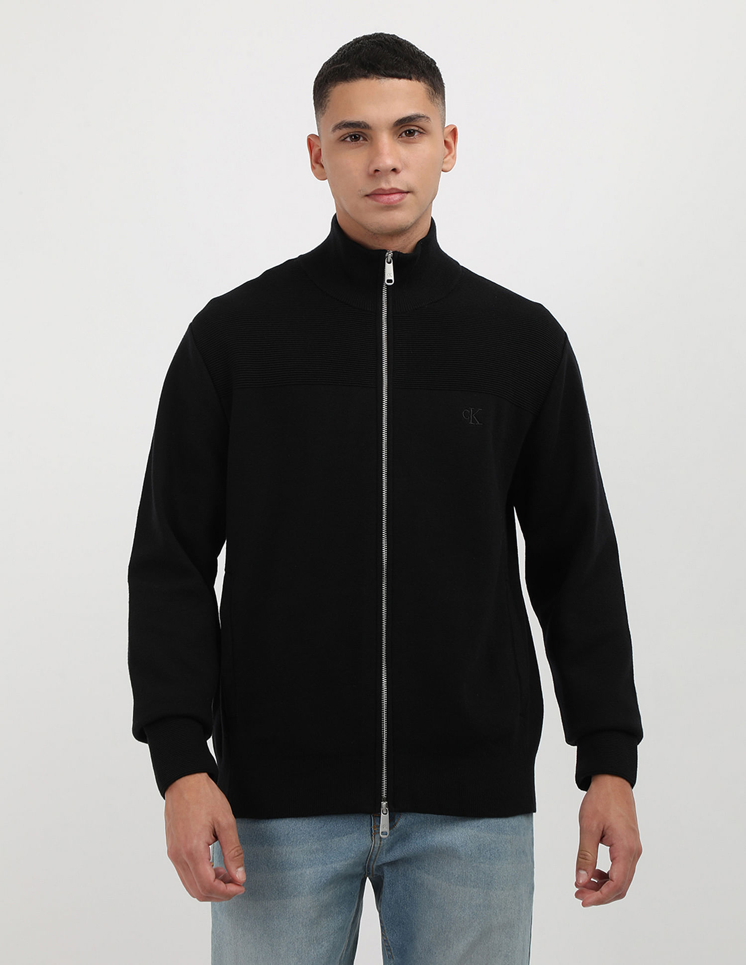 Calvin Klein Jeans Zip Up Mock Neck Sweater