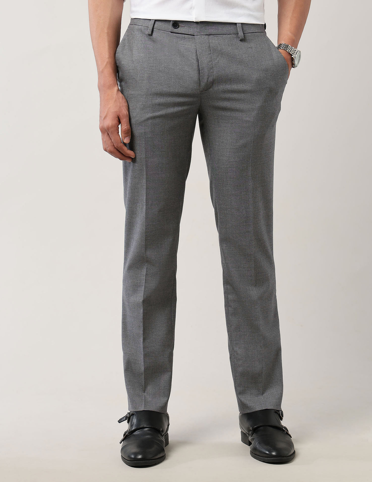Arrow Regular Fit Textured Trousers