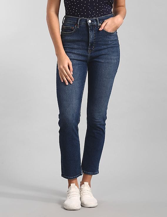 Buy GAP Women Blue High Rise Cigarette Jeans With Secret Smoothing Pockets