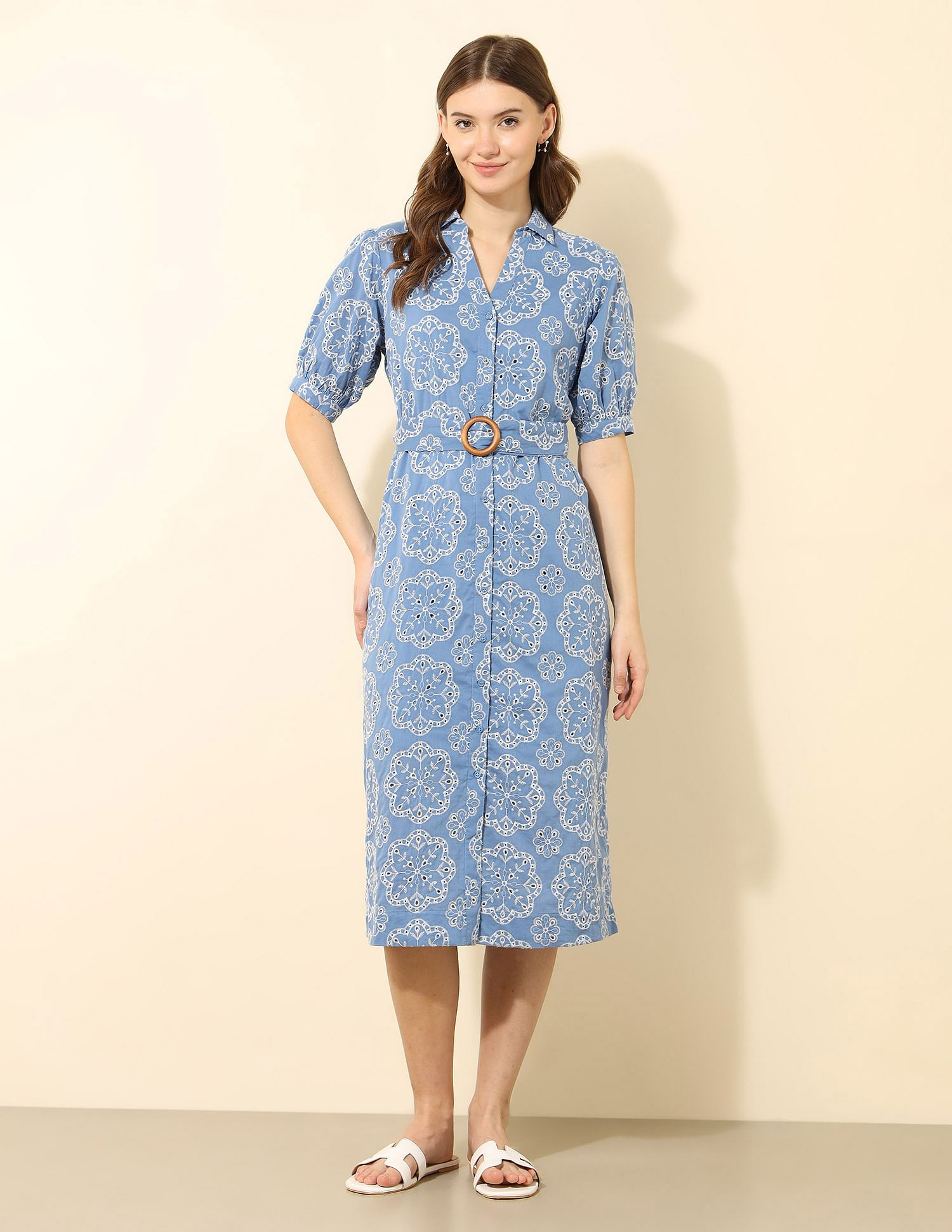 U.S. Polo Assn. Women Schiffli Midi Shirt Dress