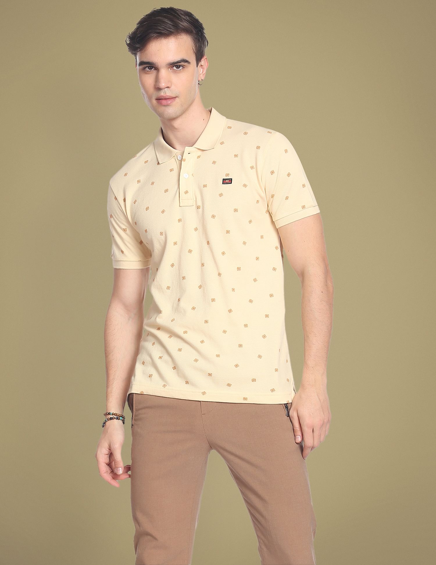 Flying Machine All Over Motif Print Cotton Polo Shirt