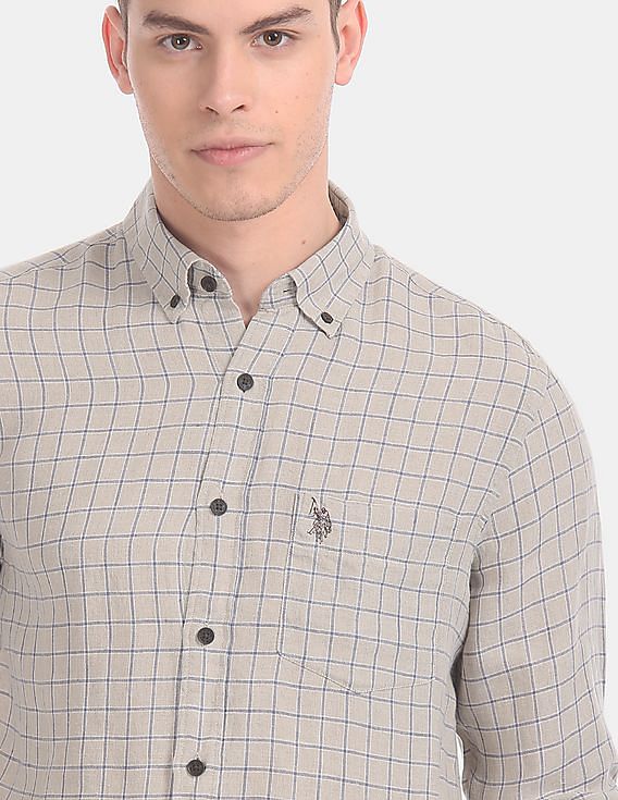 U.S. Polo Assn. Button Down Collar Check Linen Casual Shirt