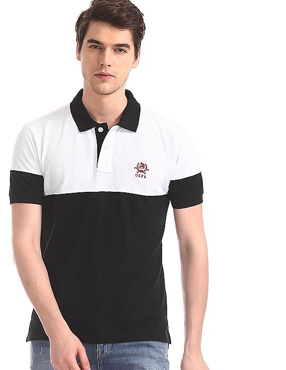 Buy U.S. Polo Assn. Men Black Colour Block Pique Polo Shirt