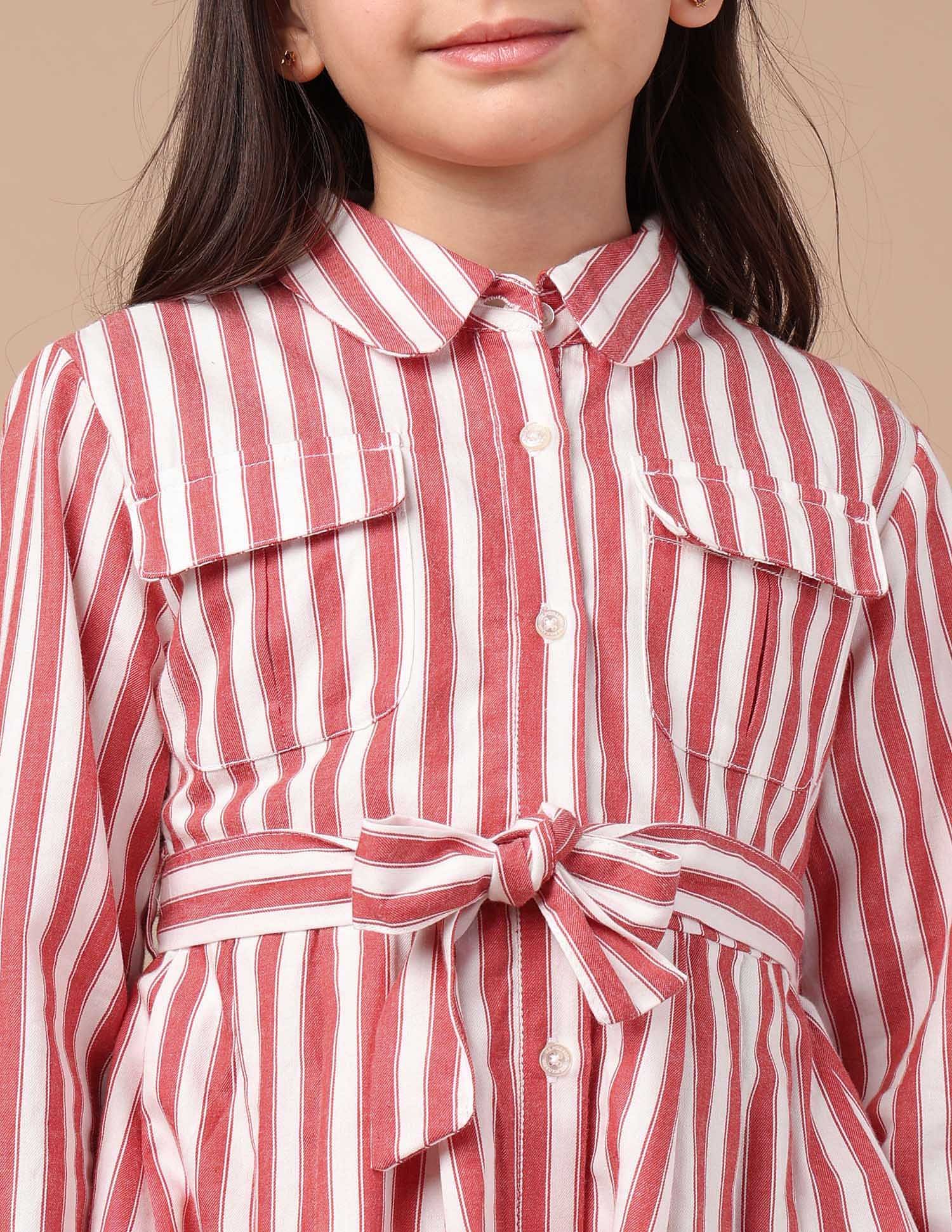 U.S. Polo Assn. Kids Girls Vertical Striped Shirt Dress