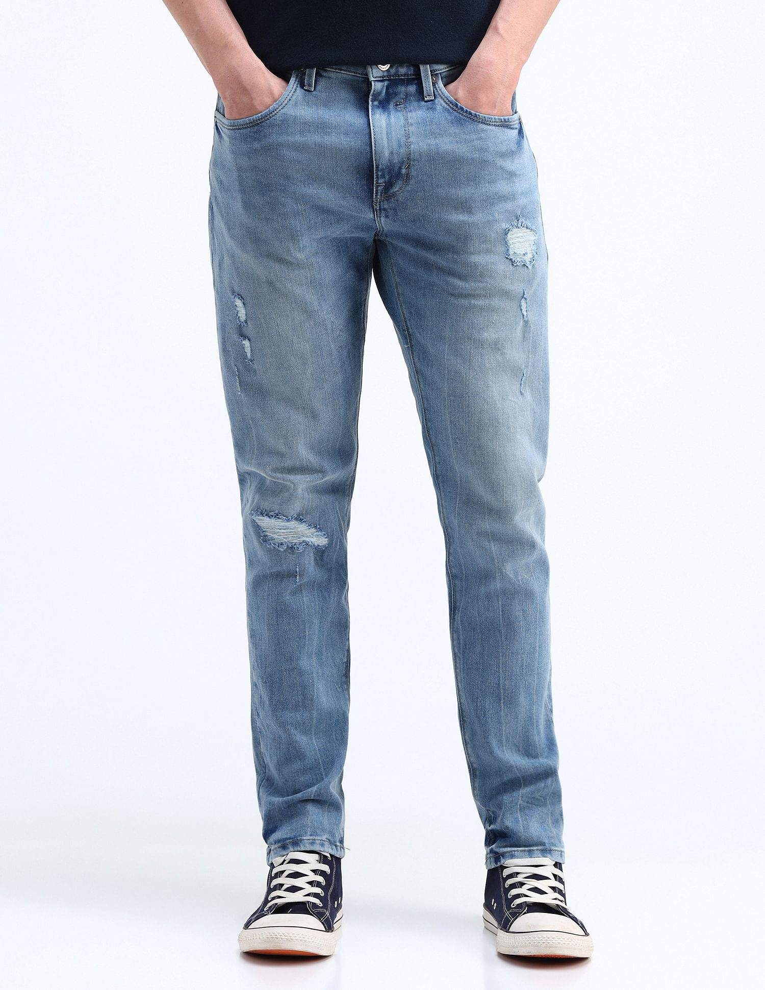 Flying Machine Slash Slim Tapered Fit Jeans