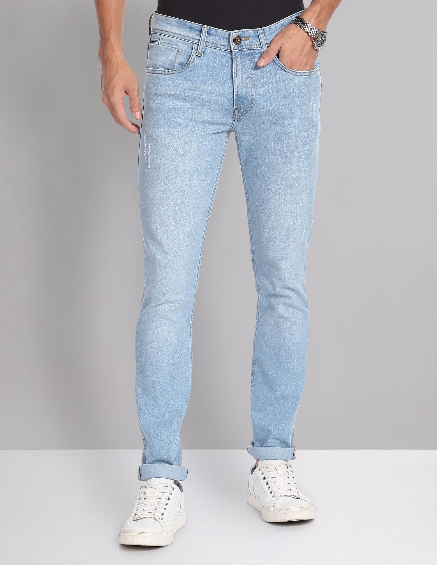 AD by Arvind Skinny Fit Distressed Jeans