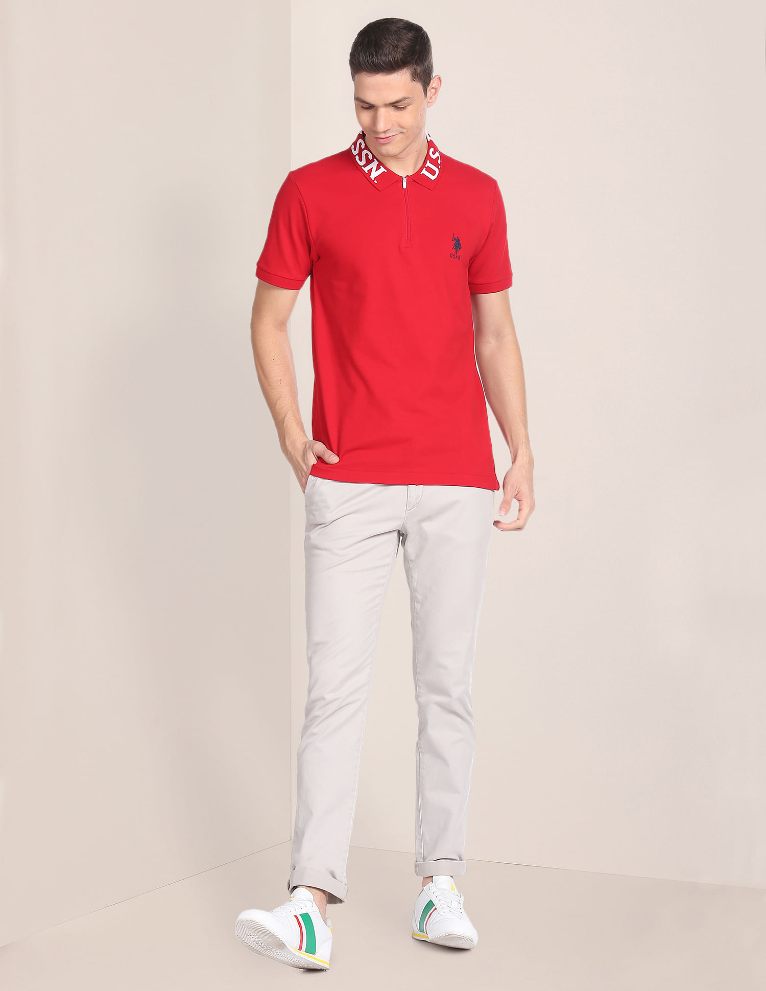U.S. Polo Assn. Branded Collar Solid Polo Shirt