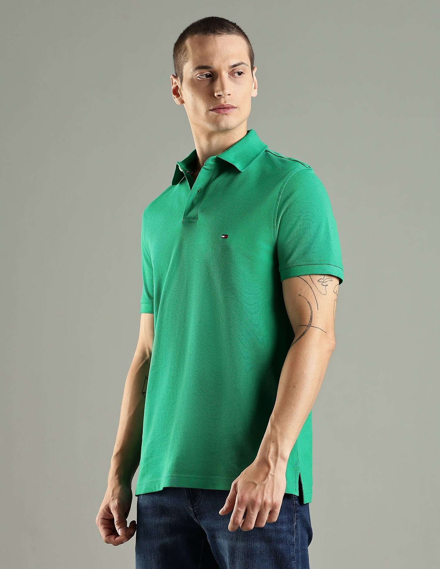 Tommy Hilfiger Solid Regular Fit Cotton Polo T-Shirt