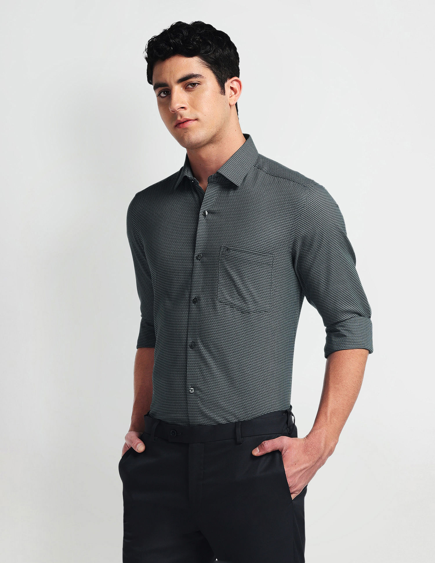 Arrow Self Design Manhattan Slim Fit Shirt