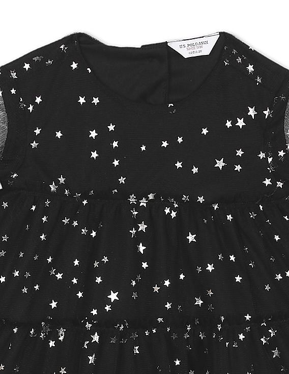 U.S. Polo Assn. Kids Bell Sleeve Printed Tiered Dress