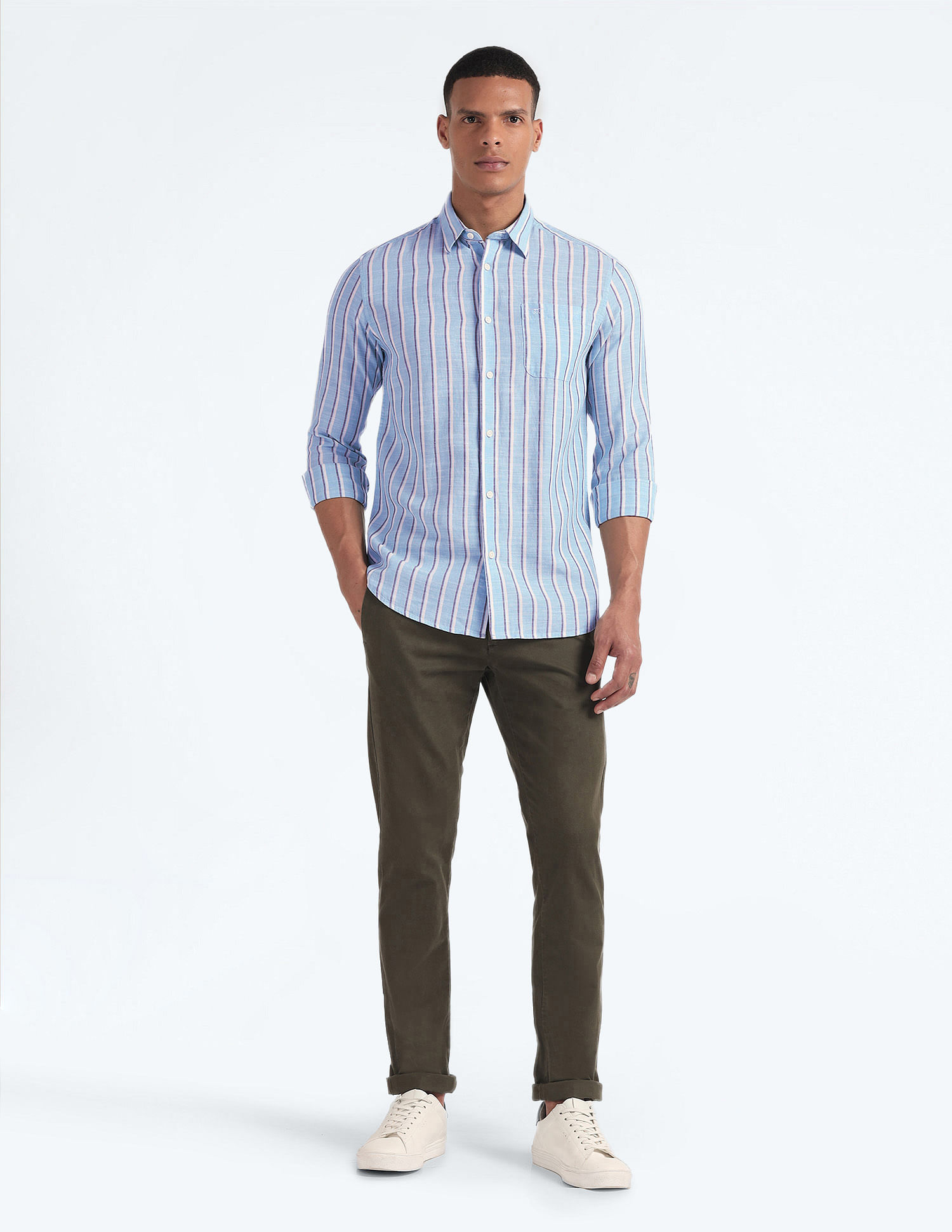 Flying Machine Tencel Hemp Cotton Stripe Shirt