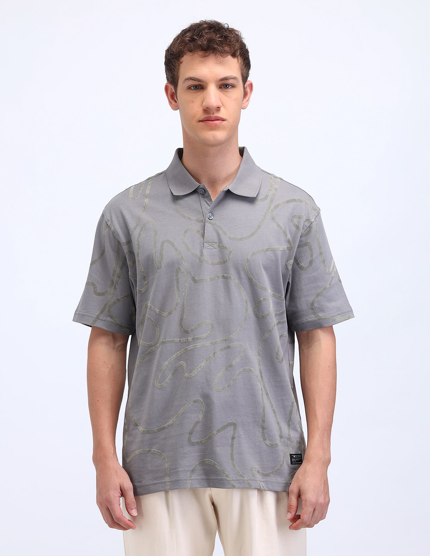 Flying Machine Abstract Relaxed Fit Polo Shirt