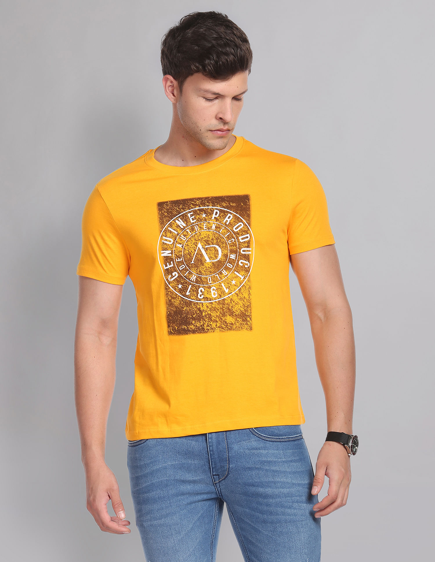 AD by Arvind Crew Neck Graphic Print T-Shirt