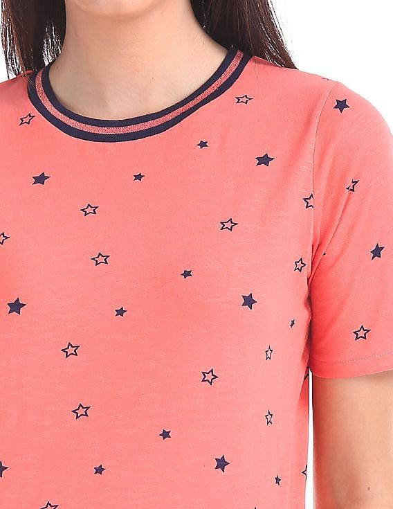 U.S. Polo Assn. Women Crew Neck Star Print T-Shirt