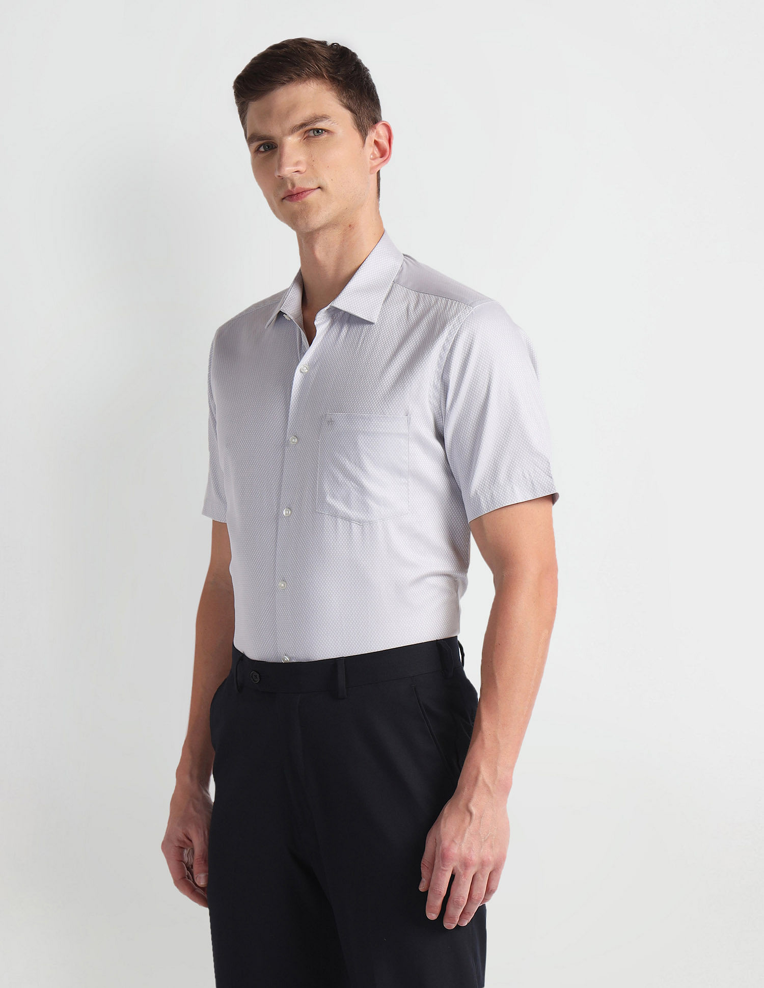 Arrow Patterned Twill Cotton Shirt