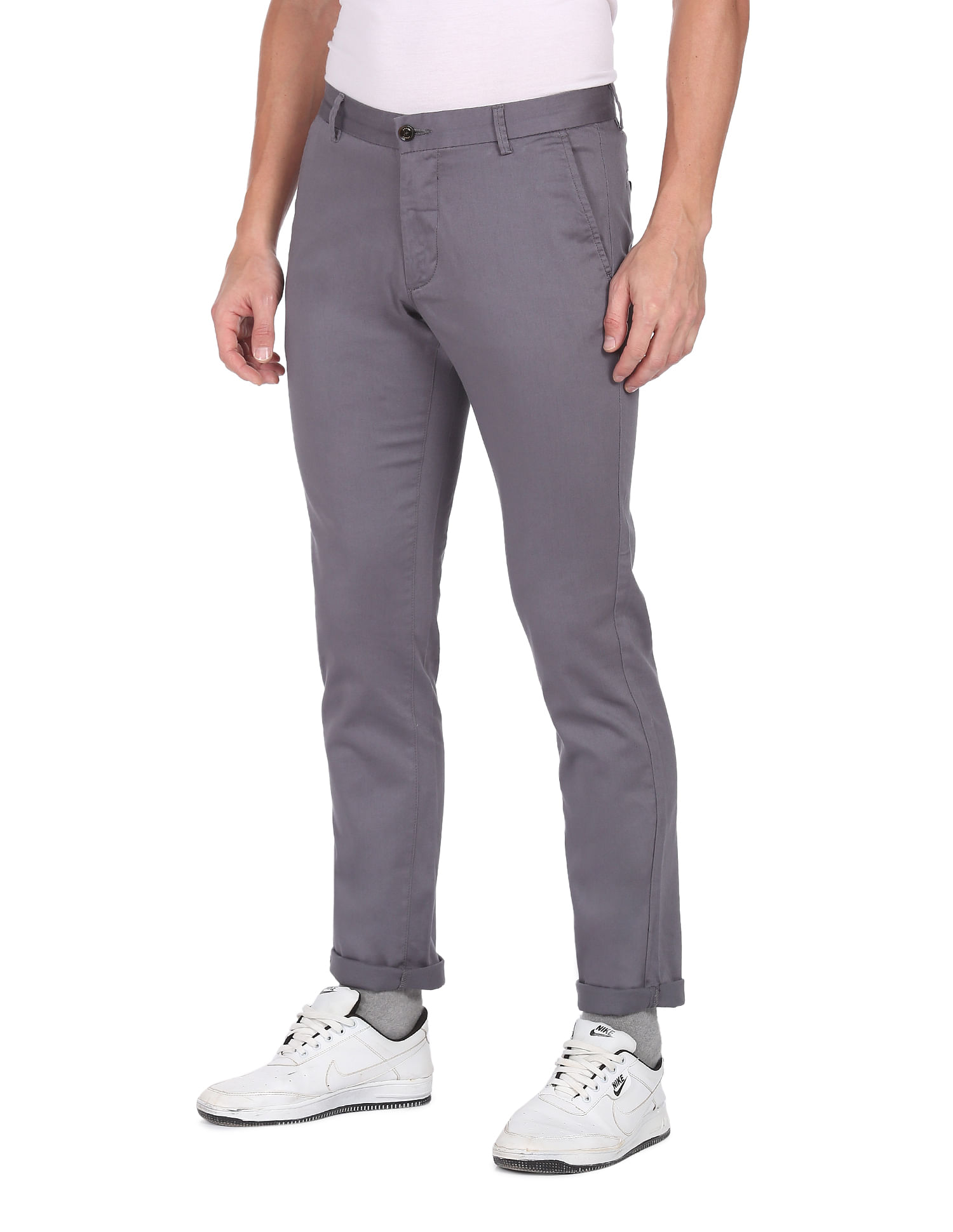 Buy Arrow Sports Men Grey Low Rise Bronson Slim Fit Solid Casual Trousers   NNNOWcom