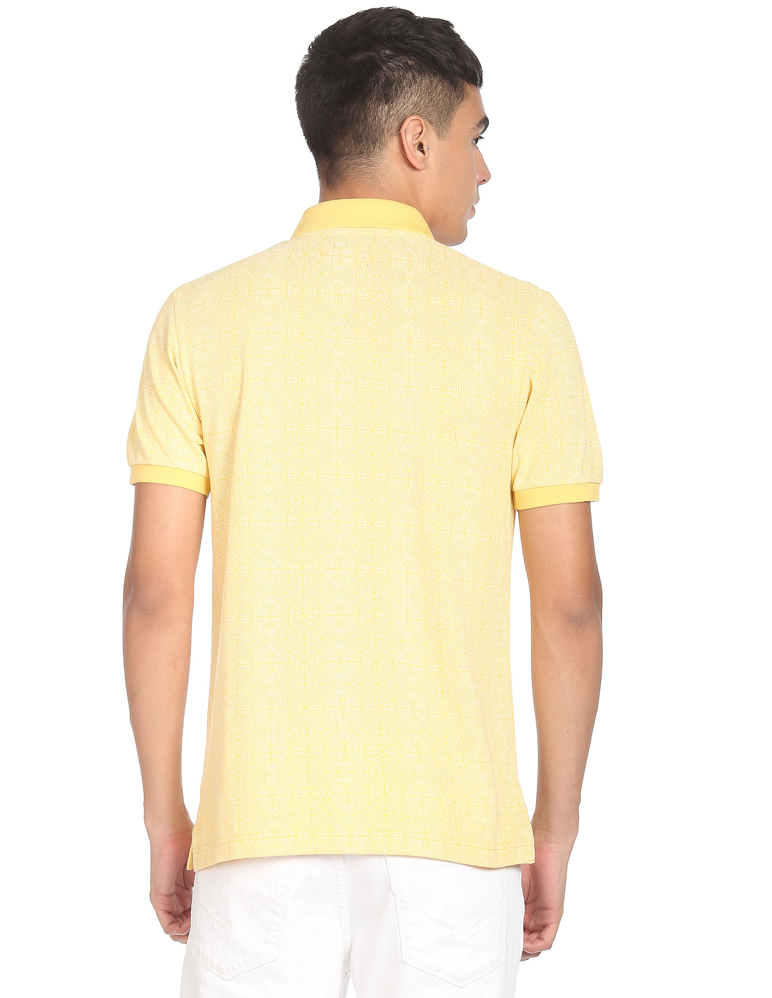 Flying Machine All Over Geometric Print Cotton Polo Shirt