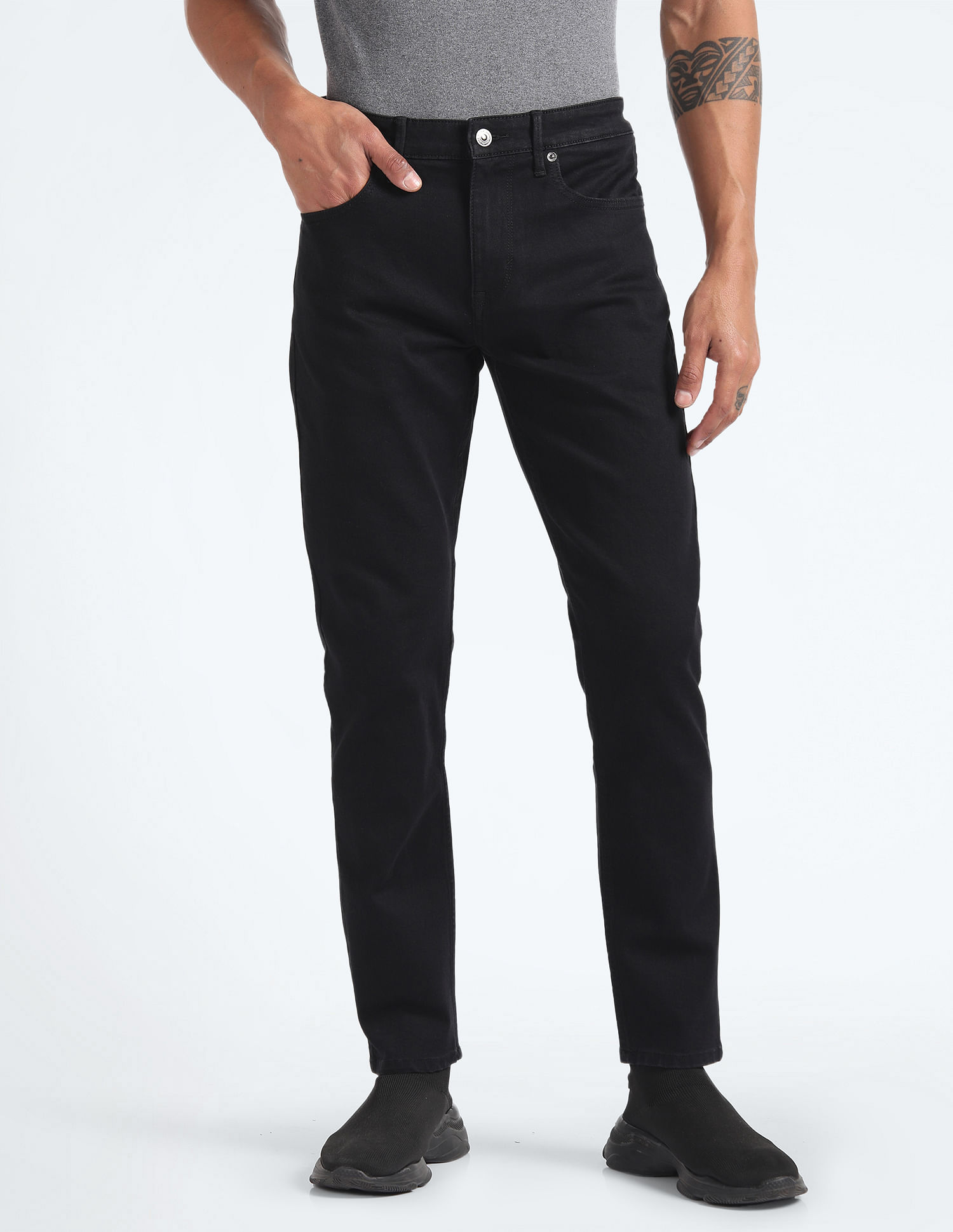 Flying Machine Mid Rise Slash Slim Tapered Jeans