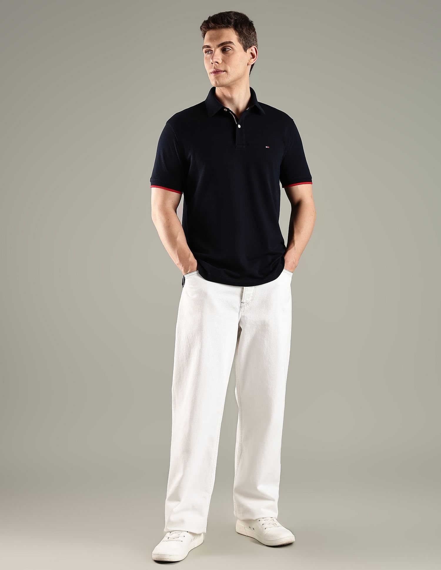 Tommy Hilfiger Solid Regular Fit Cotton Polo T-Shirt