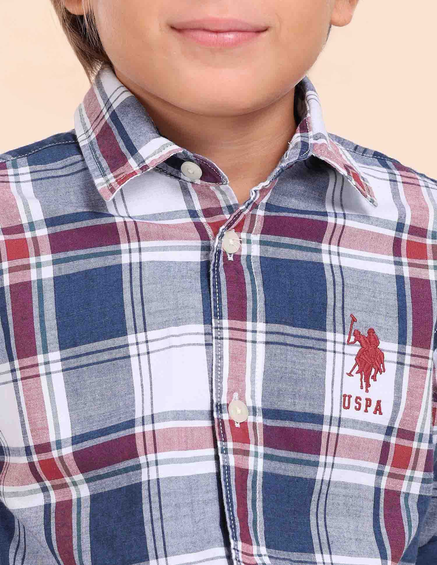 U.S. Polo Assn. Kids Boys Plaid Checked Regular Fit Shirt