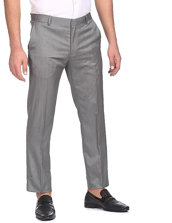 Buy Van Heusen Men Grey Textured Slim Fit Trousers - Trousers for Men  22910780 | Myntra