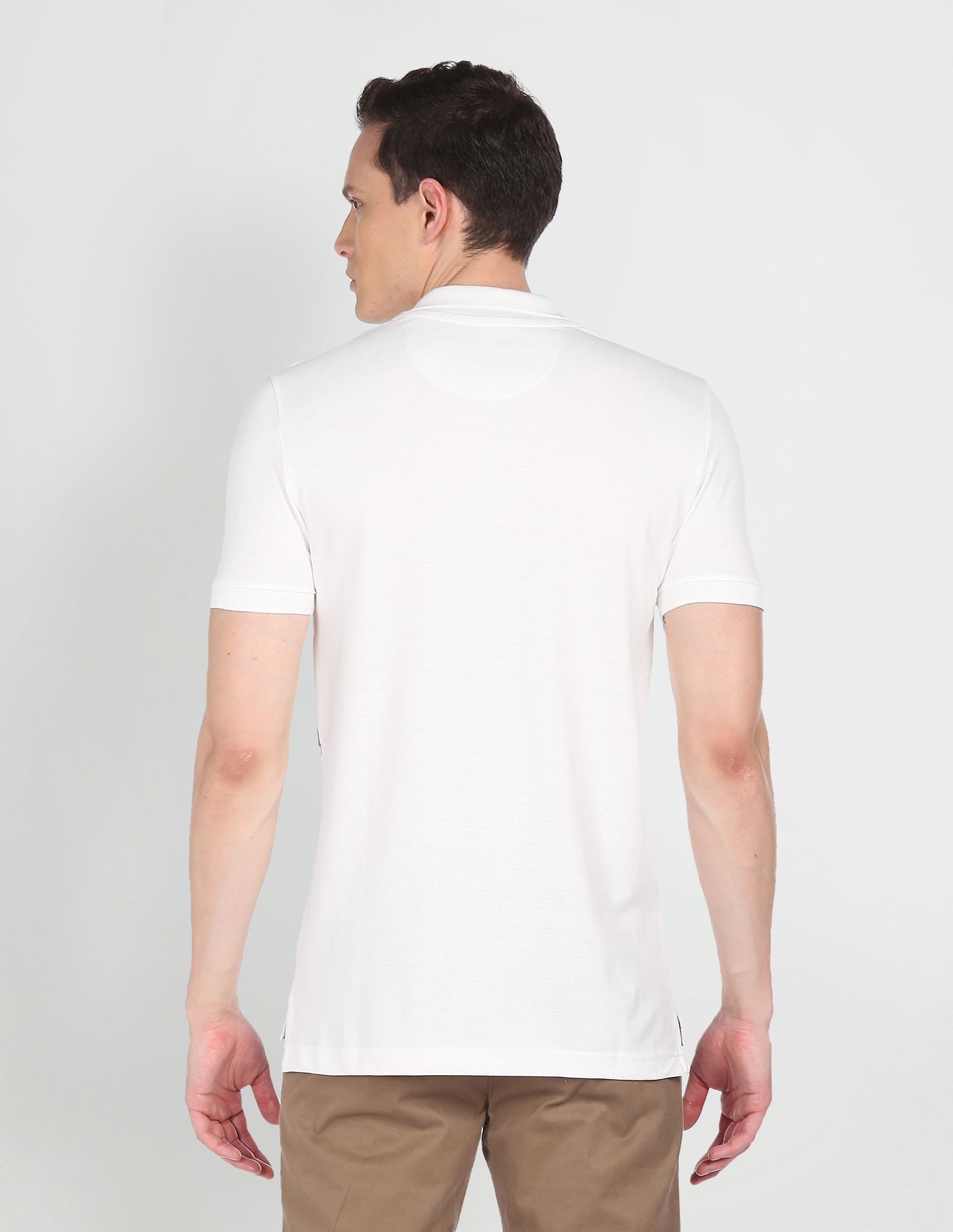 U.S. Polo Assn. Denim Co. Men Off White Brand Print Pique Polo Shirt