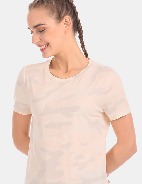 Buy GAP Women Light Beige Vintage Camo Print Crew Neck T-Shirt