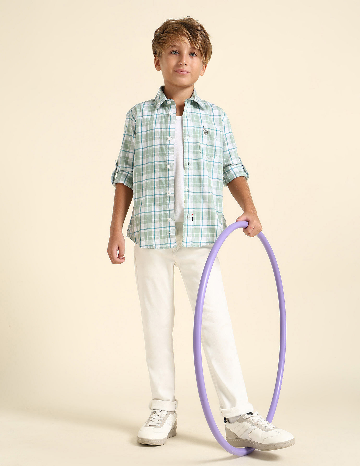 U.S. Polo Assn. Kids Boys Plaid Checked Regular Fit Shirt