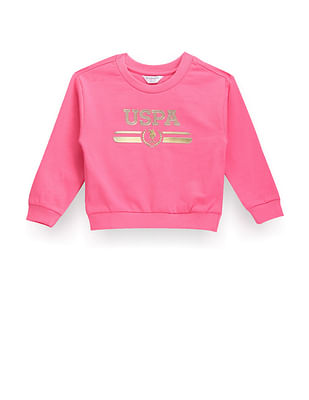 U S Polo Assn Kids Girls Metallic Brand Print Sweatshirt