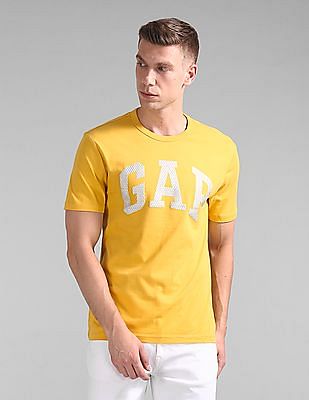 Men Men Yellow Crew Neck Logo T-Shirt 