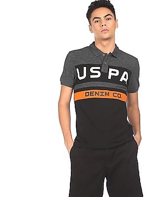 U S Polo Assn Denim Co Ribbed Collar Brand Print Polo Shirt