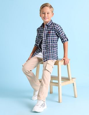 U S Polo Assn Kids Boys Plaid Check Shirt