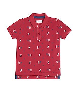 U S Polo Assn Kids Boys Red Pique Printed Polo Shirt