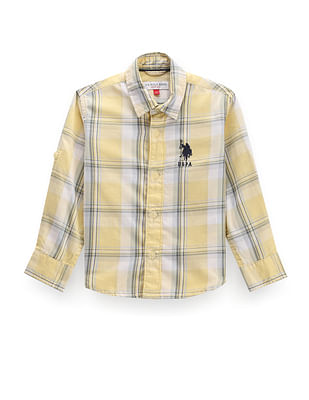 U S Polo Assn Kids Boys Cutaway Collar Plaid Check Shirt