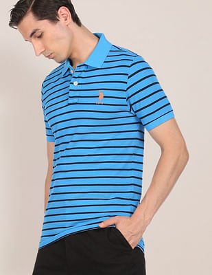 U S Polo Assn Ribbed Collar Striped Polo Shirt