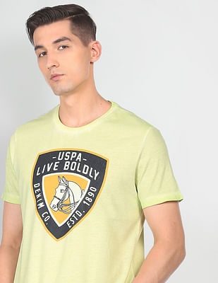 U S Polo Assn Denim Co Men Light Green Cotton Graphic Print T-Shirt