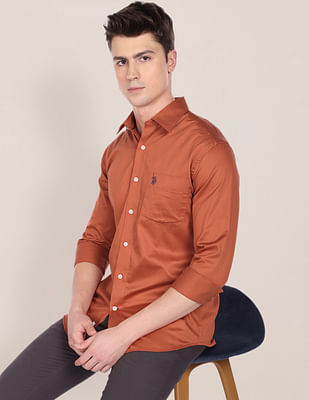 U S Polo Assn Sateen Solid Cotton Casual Shirt